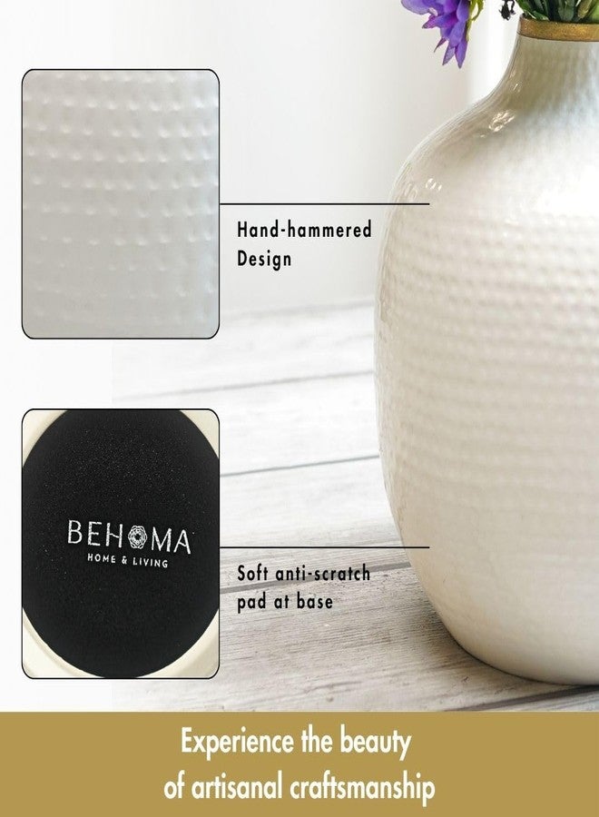 BEHOMA Metal Hammered Bud Shape Vase for Home Decor Decoratives for Indoor Outdoor Living Room Balcony | Best Gift for Birthday Anniversary Festival | White 1 Large Pcs, Modern - Image 5
